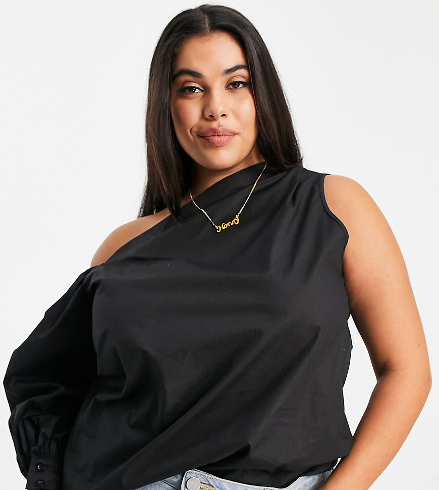 In The Style Plus exclusive one shoulder cut out top in black