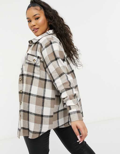 In The Style Plus exclusive oversized check shirt in cream multi