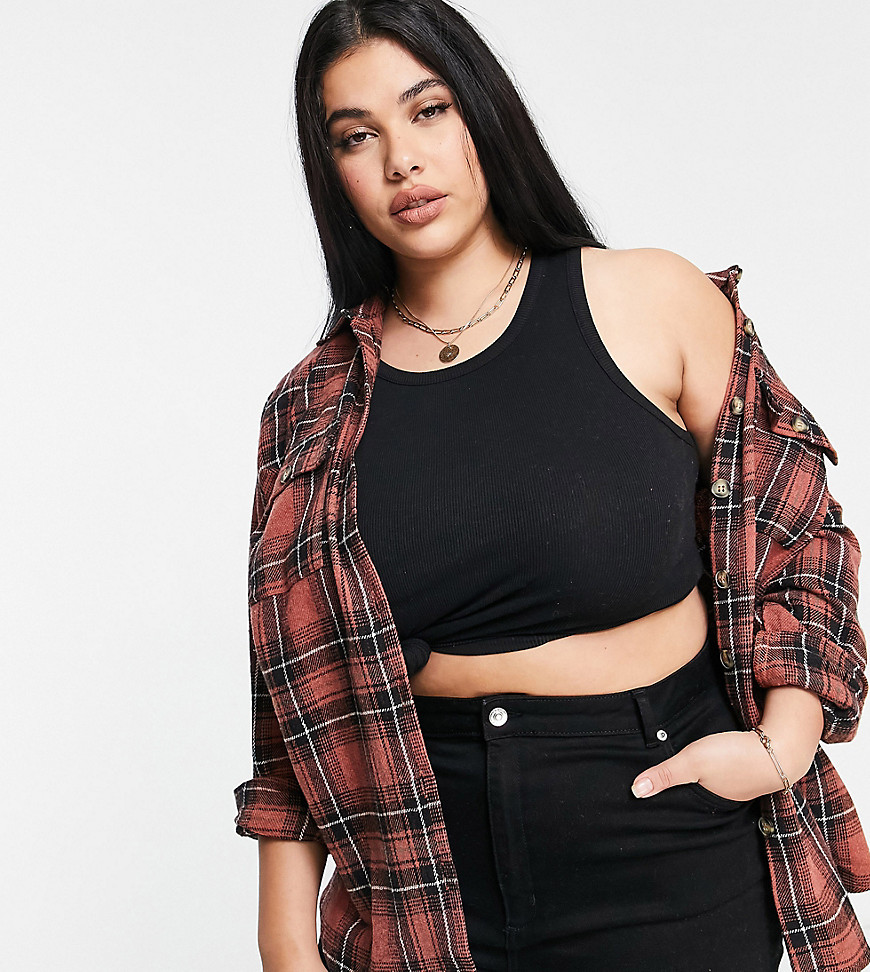 In The Style Plus exclusive oversized plaid shirt in brown multi