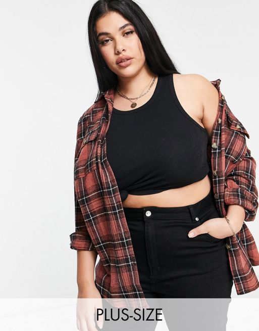 In The Style Plus exclusive oversized plaid shirt in brown multi | ASOS