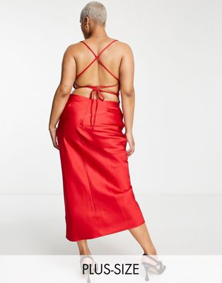 In The Style Plus exclusive satin cowl front midi dress in red - ASOS Price Checker