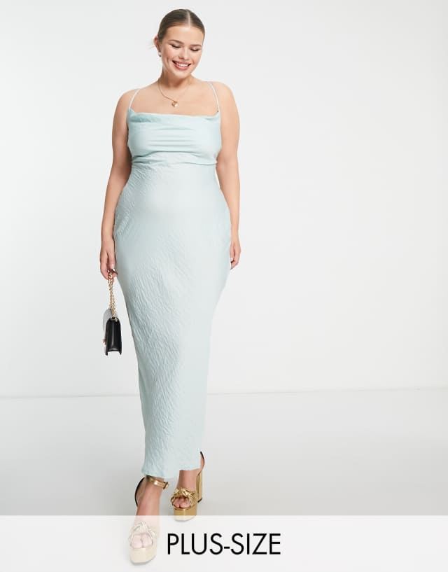 In The Style Plus exclusive satin cowl neck midi dress in sage green