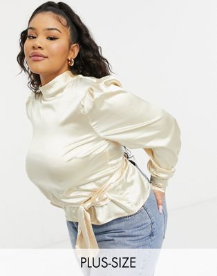 In The Style Plus exclusive satin high neck top in champagne - ASOS Price Checker
