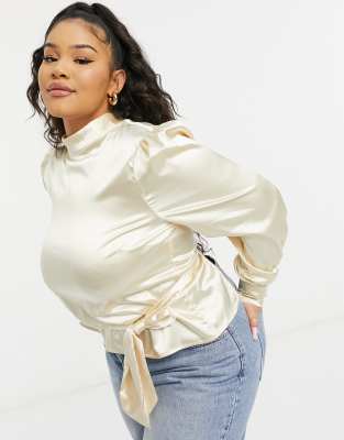 In The Style Plus exclusive satin high neck top in champagne - ASOS Price Checker