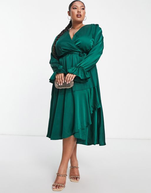 Plus Size midaxi wrap dress plus size pleated satin dress