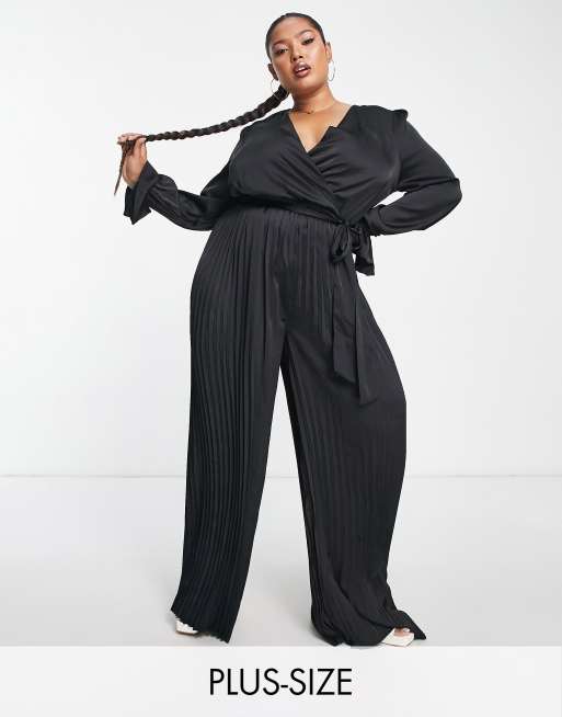 Plus Cowl Neck Belted Wide Leg Jumpsuit