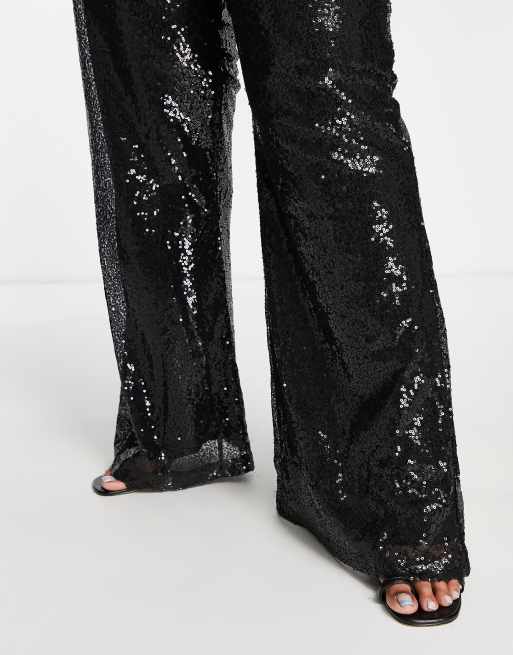 In The Style Plus exclusive sequin flares in black (part of a set), 4 of 4