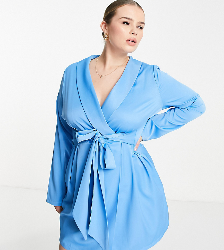 In The Style Plus exclusive tie front blazer dress in blue