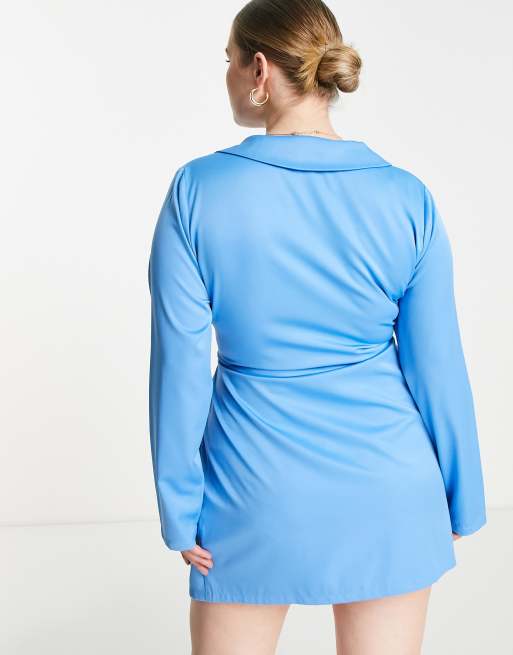 In The Style Plus exclusive tie front blazer dress in blue, 2 of 4
