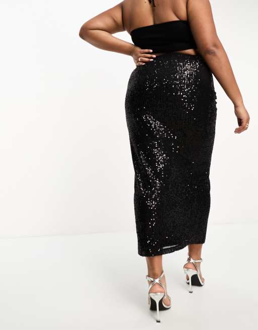 Plus size black clearance sequin maxi skirt