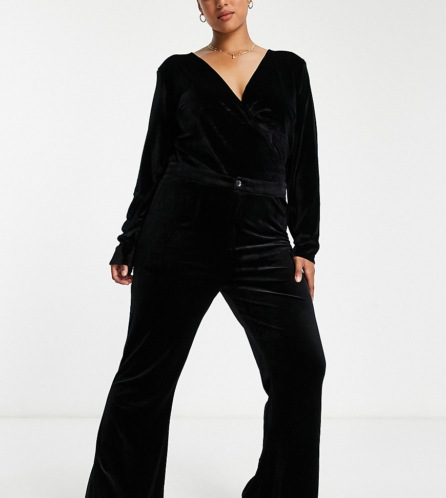 In The Style Plus exclusive velvet fitted flare co-ord in black