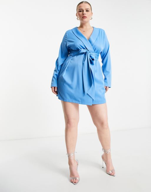 In The Style Plus - Exclusives - Blazerjurk met gestrikte voorkant in blauw, 3 van 4