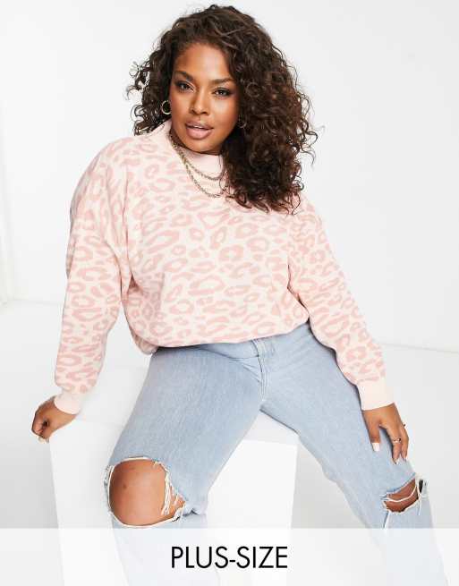 In The Style Plus - Exclusives - Gebreide, hooggesloten trui met luipaardprint in roze