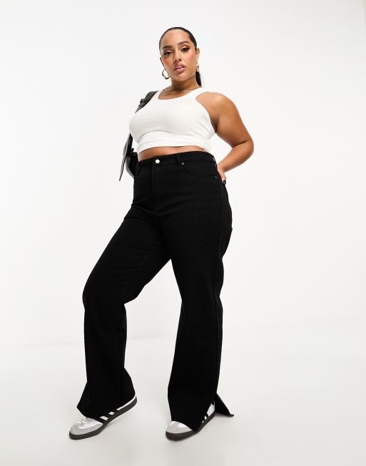 In The Style Plus - Exclusives - Jeans met rechte pijpen en split aan de zoom in zwart