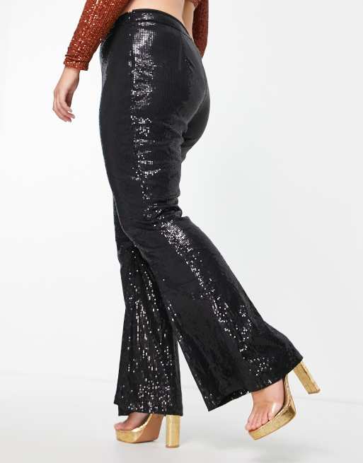 In The Style Plus - Exclusivité - Pantalon large évasé à sequins - Noir, 4 de 4