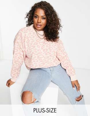 In the Style Plus - Exclusivité - Pull à col montant en maille - Imprimé léopard rose