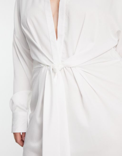 In The Style Plus - Exclusivité - Robe chemise nouée sur le devant - Blanc