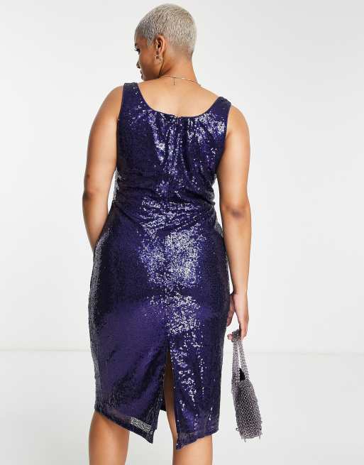 In The Style Plus - Exclusivité - Robe mi-longue à encolure carrée et sequins - Bleu marine, 2 de 4
