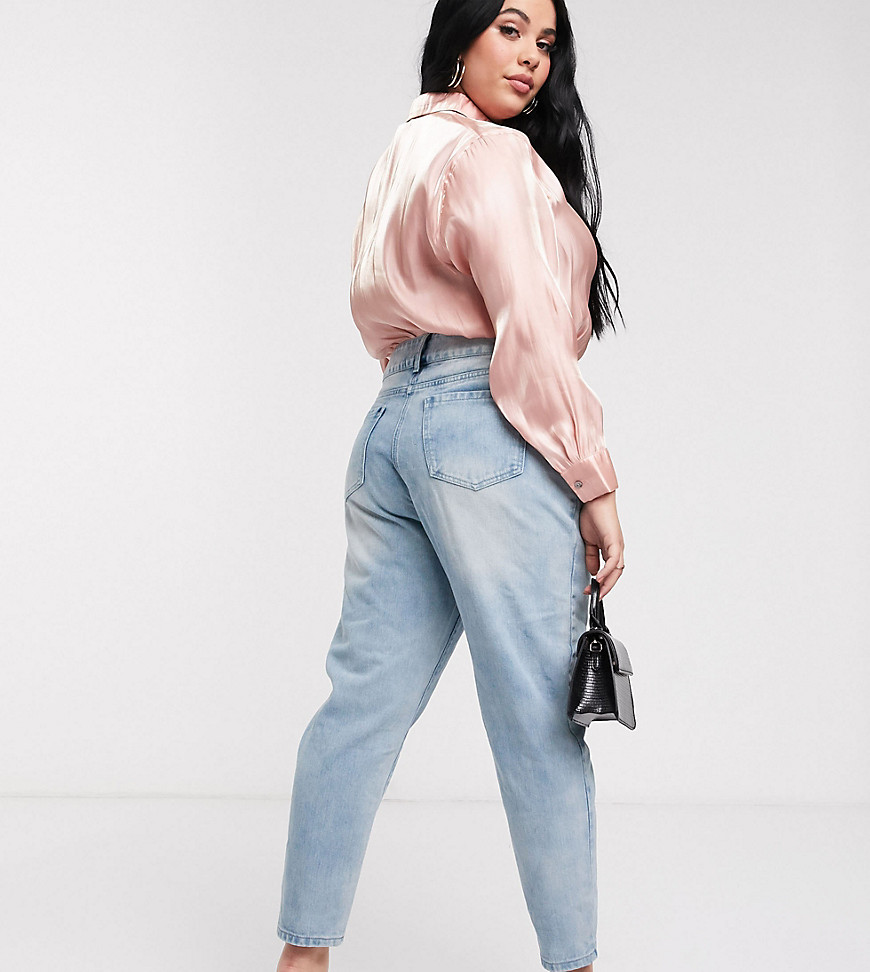 In The Style Plus – Exklusiva stentvättade jeans med ballongben och veck-Blå