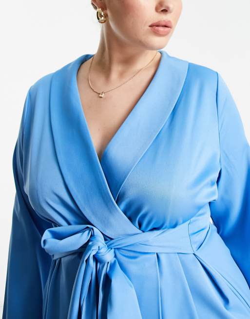 In The Style Plus – Exklusives, vorn gebundenes Blazer-Kleid in Blau, 4 von 4