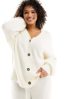 In The Style Plus In The Style Plus fluffy knitted cardigan co-ord in cream-White