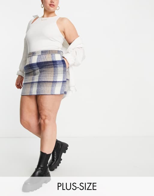 In The Style Plus - Geruite mini-rok in blauw
