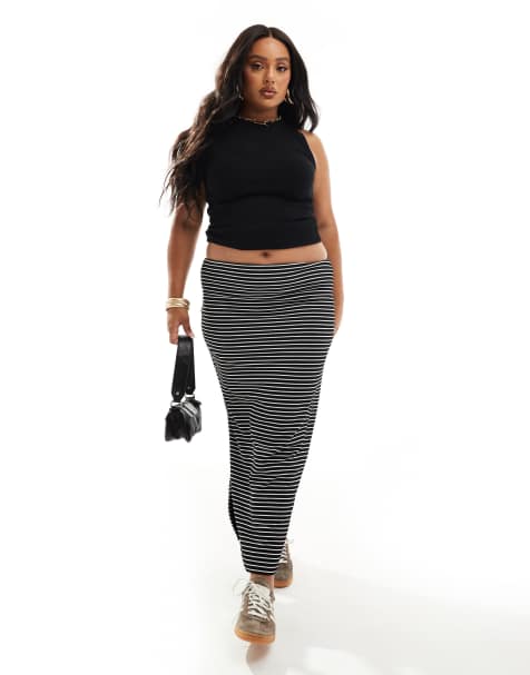 In The Style Plus - Gonna midi fasciante double-face nera a righe - view 1