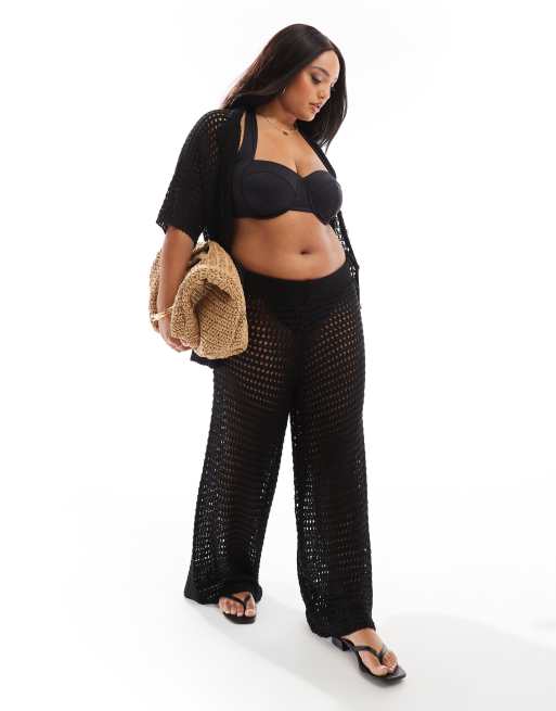 In The Style Plus – Häkel-Hose in Schwarz mit weitem Schnitt, Kombiteil