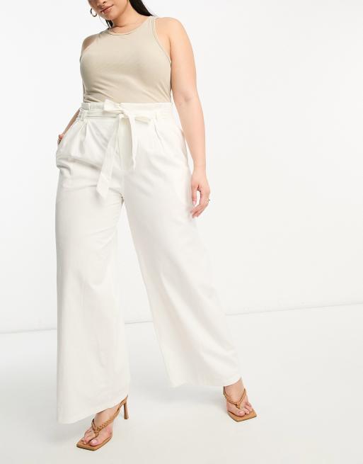 Plus size white high 2025 waisted wide leg pants