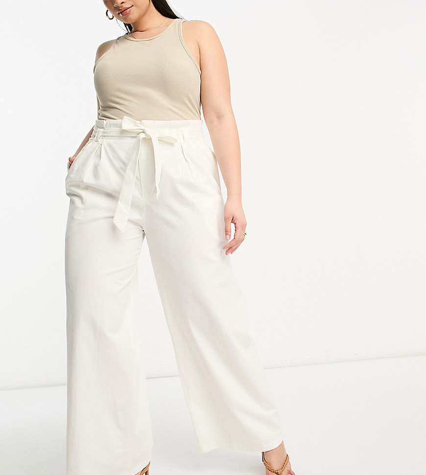 In The Style Plus high waist wide leg palazzo trouser in white