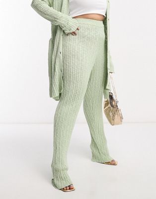 In The Style Plus knitted flare trouser co-ord in sage - ASOS Price Checker