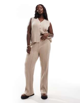 In The Style Plus knitted trousers co-ord in light brown-Neutral φωτογραφία