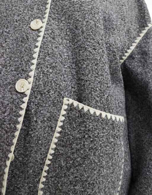 In The Style Plus – Lange Jacke in Grau mit Kontrastnähten, 2 von 4