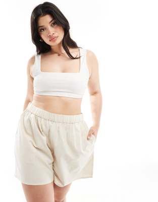 In The Style Plus In The Style Plus linen look short co-ord in stone-Neutral