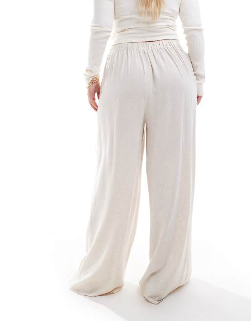 In The Style Plus linen wide leg trouser in stone