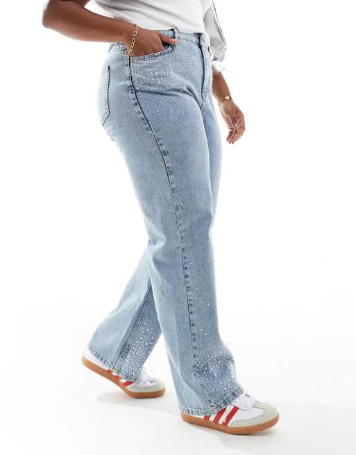 In The Style Plus – Ljusblå jeans med vida ben och strass