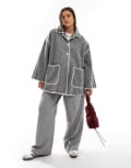 [In The Style Plus] In The Style Plus longline contrast stitch jacket in grey 18 GREY