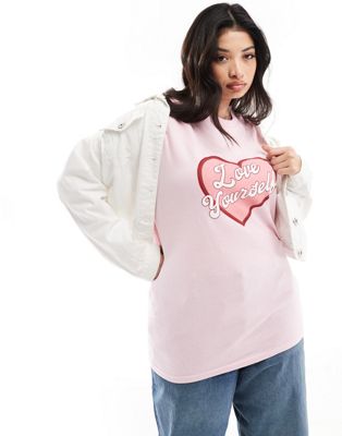 In The Style Plus Love Yourself slogan t-shirt in pink
