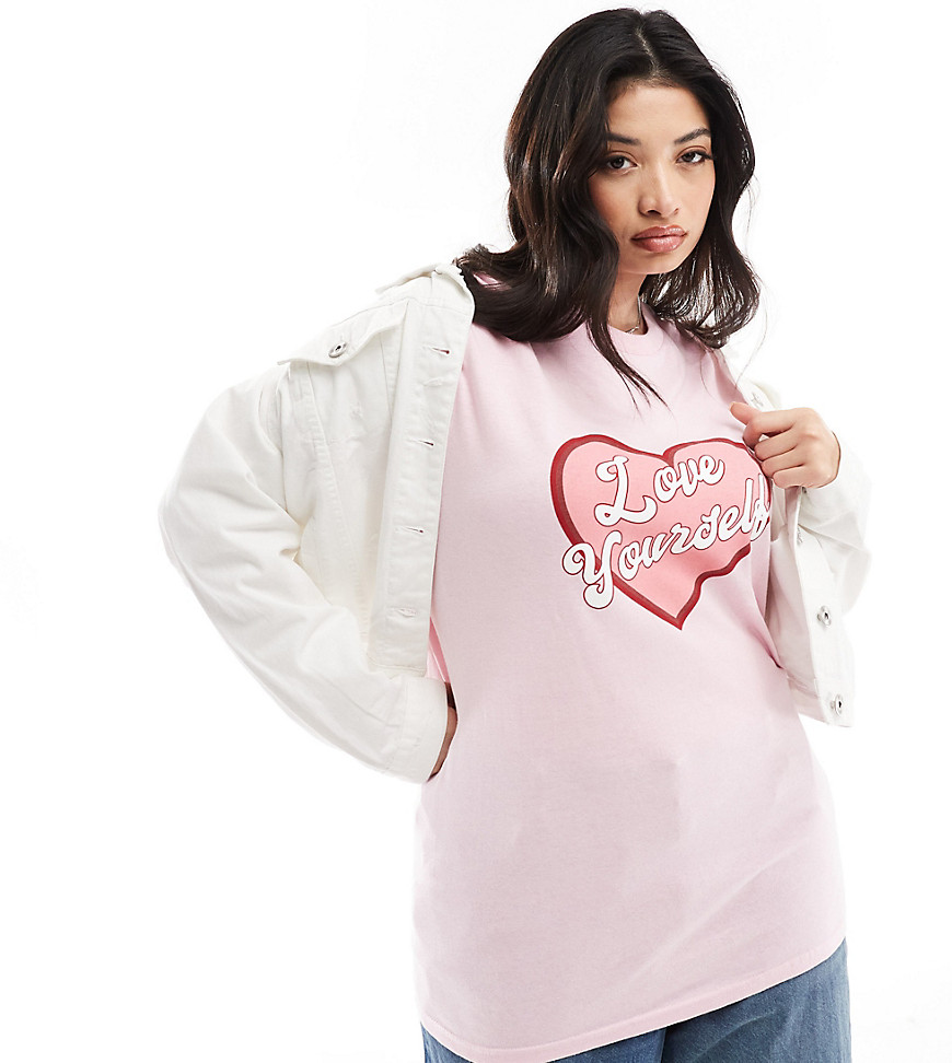 In The Style Plus Love Yourself slogan t-shirt in pink
