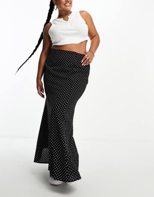 In The Style Plus - Maxi rok in zwart met stippenprint