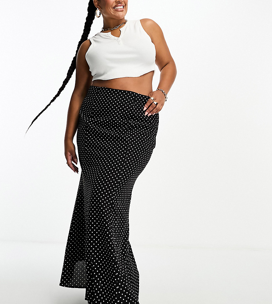In The Style Plus maxi skirt in black spot print-Multi