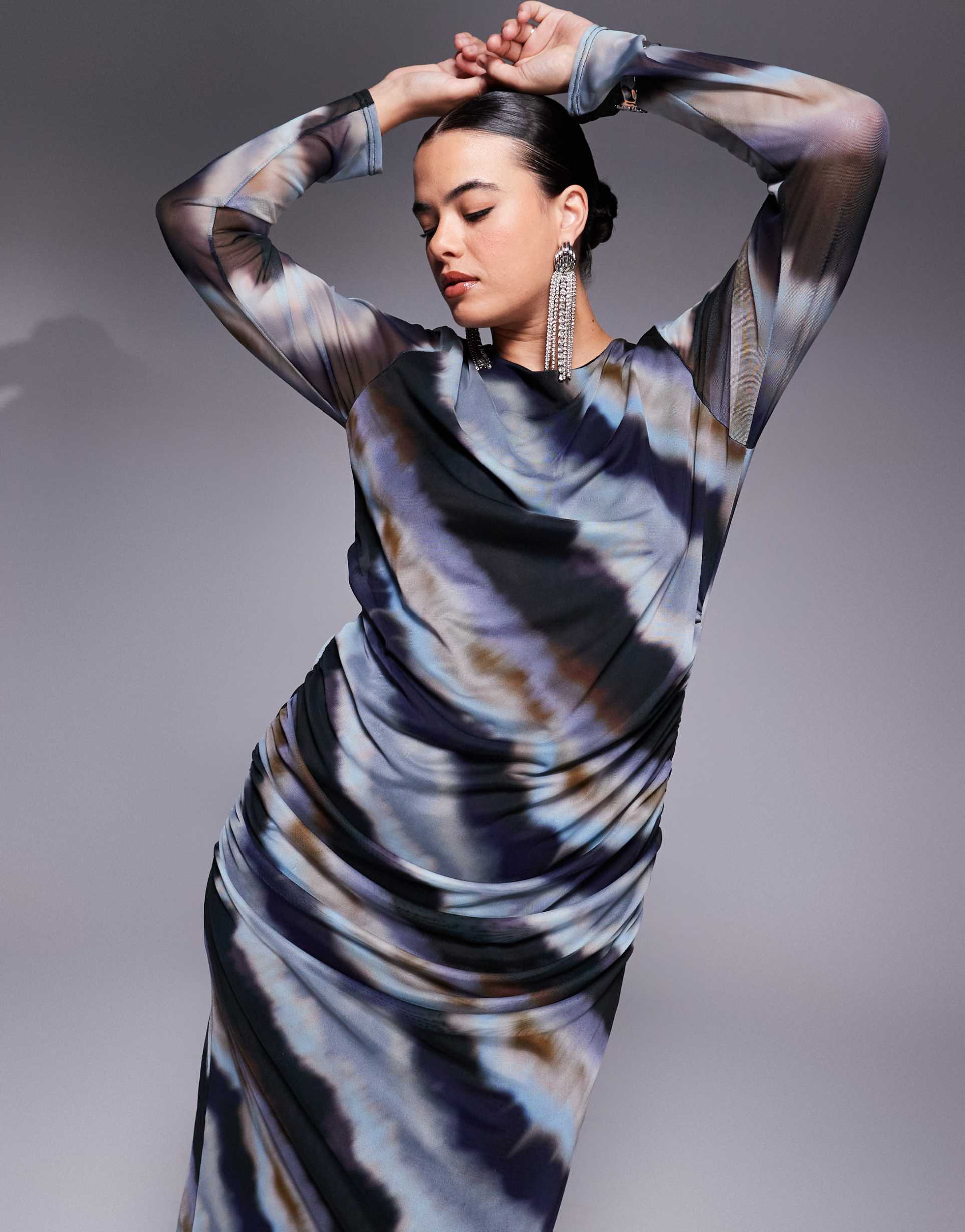 in the style plus mesh maxi dress in gray ombre