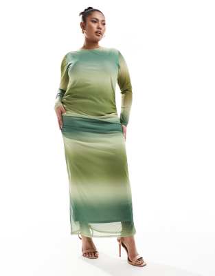 In The Style Plus In The Style Plus mesh ruched maxi dress in green ombre-Multi