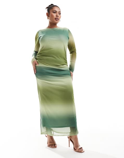 In The Style Plus mesh ruched maxi dress in green ombre - view 1