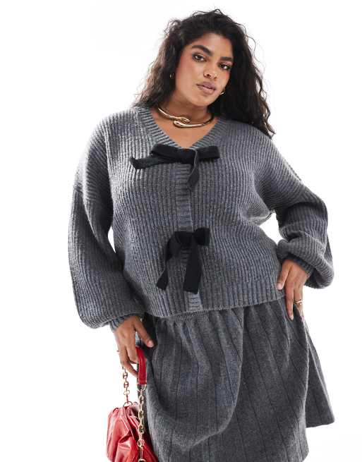 In The Style Plus - Minigonna in maglia grigio antracite a pieghe in coordinato