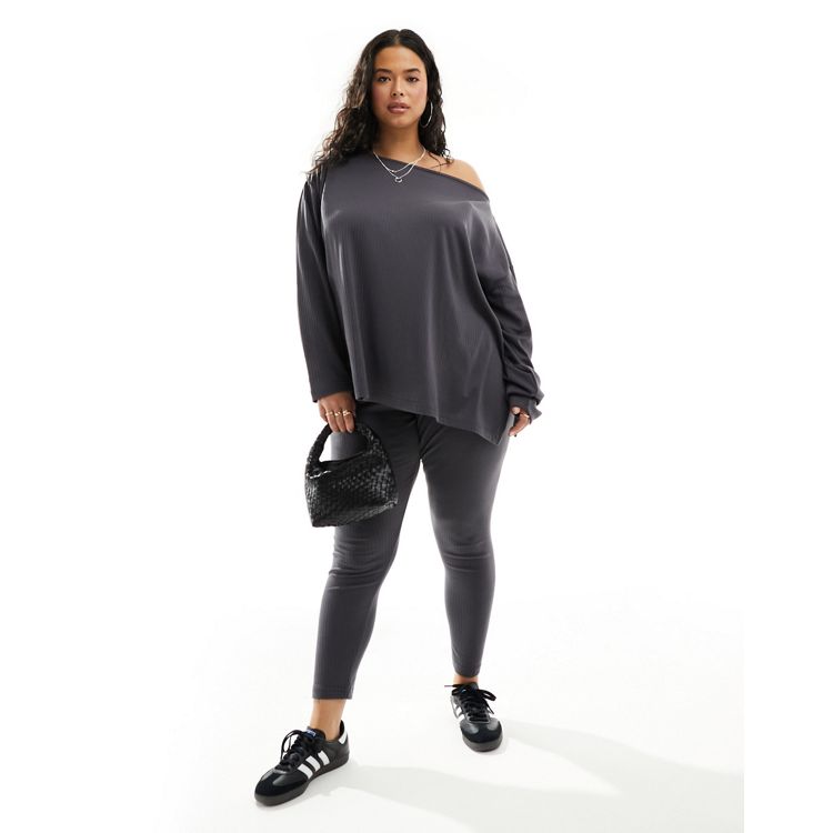 In The Style Plus x Perrie Sian thick ribbed legging in black