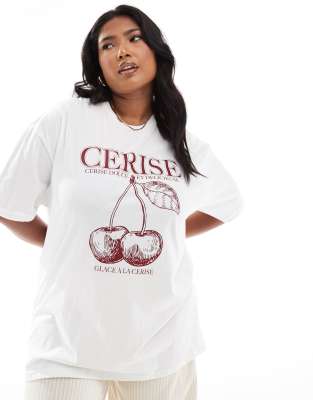 In The Style Plus oversized cherry motif t-shirt