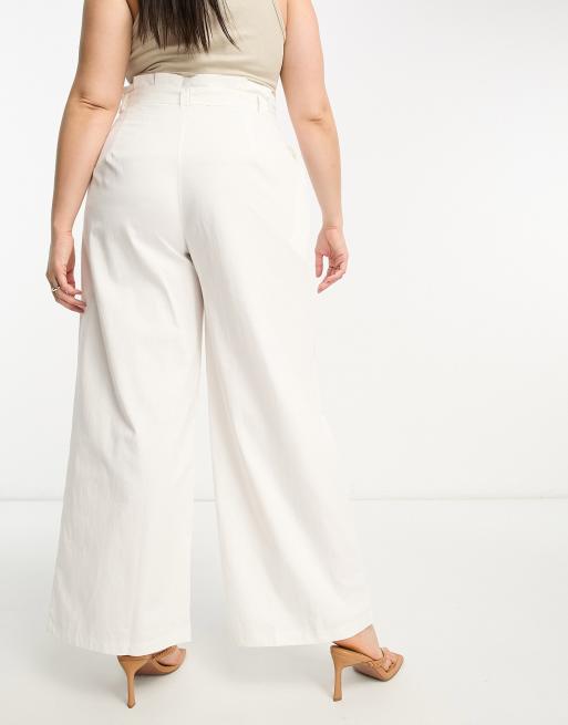 Générique Pantalon Blanc Fluide Pantalon Palazzo en Lin Taille Haute pour  Femme Pantalon Ski Hiver Élégant