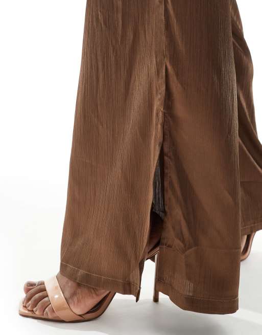 In The Style Plus - Pantaloni in raso color moka in coordinato, 4 di 5