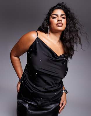 In The Style Plus In The Style Plus pearl detail cami top in black